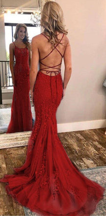 Spaghetti Strap Sky Blue Mermaid Long Prom Dresses, Backless Pageant Dress, PD1271