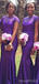 Mulberry Purple Short-sleeve Illusion Sweetheart Mermaid Long Bridesmaid Dress, BD3168