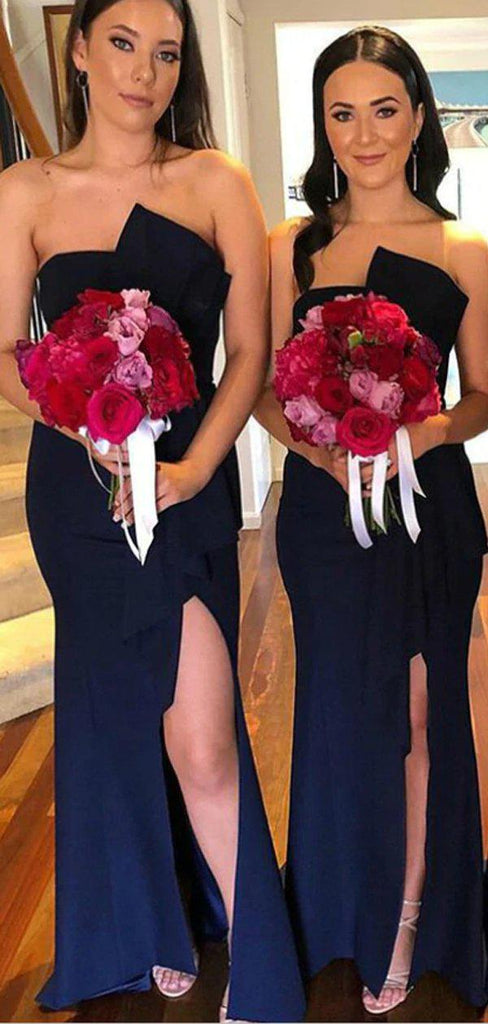 Navy Blue Mermaid Strapless Bridesmaid Dresses WG902