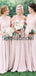 New Arrival Off the Shoulder Pink Chiffon Long Bridesmaid Dresses WG858