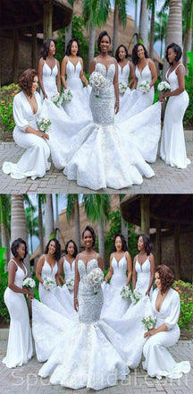New Arrival Mismatch White Mermaid Fashion Fall Elegant Popular Bridesmaid Dresses, WG548
