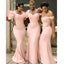 New Arrival Unique Design Pink Elegant Off the Shoulder Long Mermaid Bridesmaid Dresses, WG550