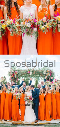 Newest Elegant Orange Long Popular Simple Bridesmaid Dresses WG662