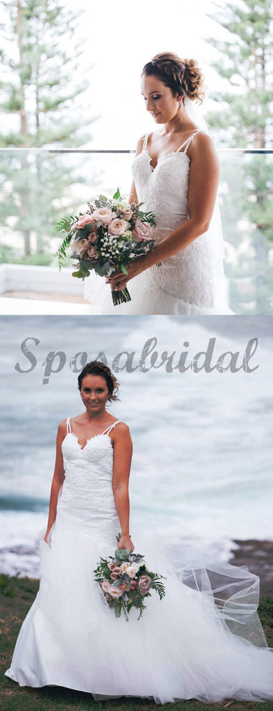 Off White Lace Tulle Spaghetti Strap Mermaid Wedding Dresses WD365