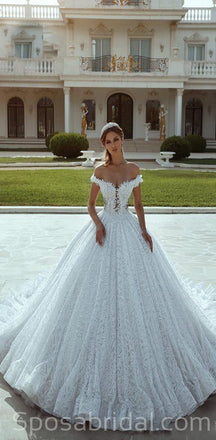 Off the Shoulder Full Lace Elegant Princess Romantic Wedding Dresses,Ball Gown, WD0359