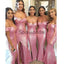 Sparkly Off the Shoulder Pink Sequin Sparkly Mermad Bridesmaid Dresses, WG663