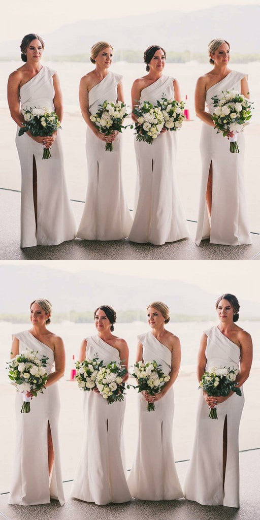 One Shoulder Side Split Mermaid  Simple Cheap Floor-length High Quality Bridesmaid Dresses, WG0492