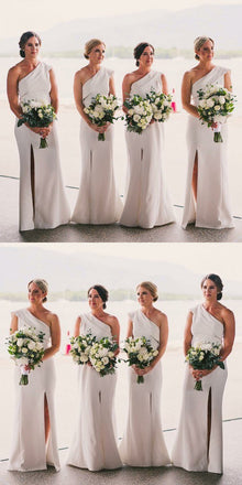 One Shoulder Side Split Mermaid  Simple Cheap Floor-length High Quality Bridesmaid Dresses, WG0492