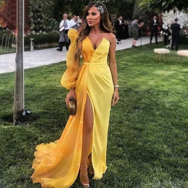 Sexy V-neck Unique Formal Single Multiple Colors Sleeve Long Prom Dresses PD1652