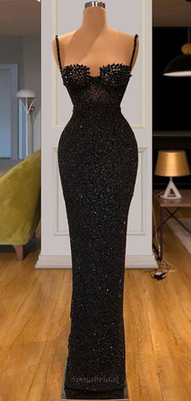 Charming Sparkly Spaghetti Straps Mermaid Elegant Modest Prom Dresses, Evening dresses PD1845