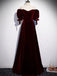 Elegant Burgundy Velvet Off-shoulder Short Sleeves Sweetheart Long A-line Prom Dress, PD3176