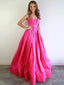 Hot Pink Strapless Sweetheart With Cute Bow Ties A-line Long Prom Dress, PD3256