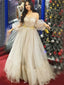 Elegant Sweetheart Off-shoulder A-line Long Tulle Prom Dress, PD3262