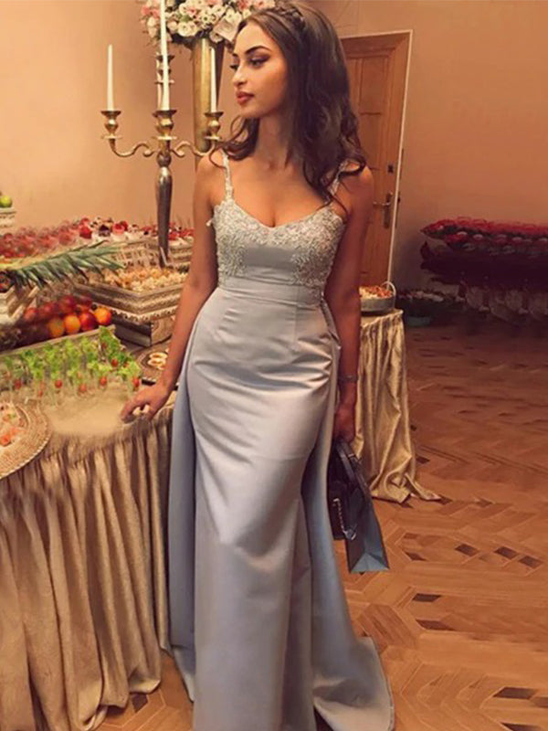 Spaghetti Strap Grey Mermaid Lace Top Long Prom Dress, PD3270