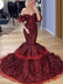 Burgundy Sexy Off-shoulder Sweetheart Mermaid Trumpet Long Prom Dress, PD3433