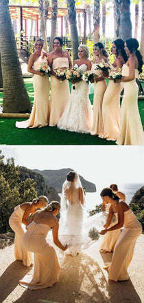 Pastel Yellow Mermaid Unique Elegant Long Bridesmaid Dresses WG887