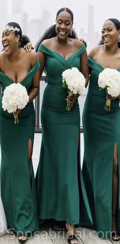 Plus Size Popular New Long Satin Mermaid Off Shoulder Bridesmaid Dresses , WG538