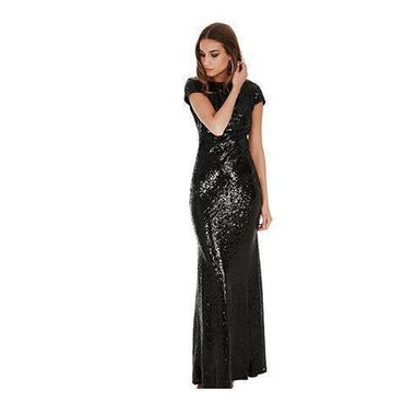 Black Sequin Sparkly Popular Custom Cheap Bridesmaid Dress,wedding guest dress , WG219 - SposaBridal