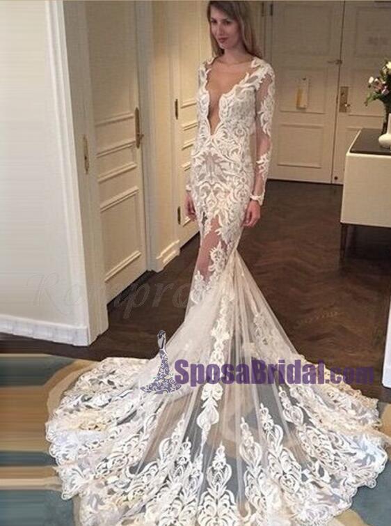 Full Lace Long Sleeves Most Popular Wedding Dresses, Free Custom Handmade Wedding Dress, Bridals Gowns,WD0263