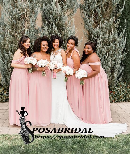 Pink Chiffon Cheap Mismatched A-Line Bridesmaid Dresses,WG344