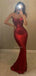 Red Sexy Sweetheart Strapless Mermaid Long Sequin Simple Prom Dress, PD3537