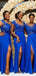 Royal Blue Top Lace Chiffon Side Slit Formal Popular Bridesmaid Dresses, WG524