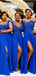 Royal Blue Top Lace Chiffon Side Slit Formal Popular Bridesmaid Dresses, WG524