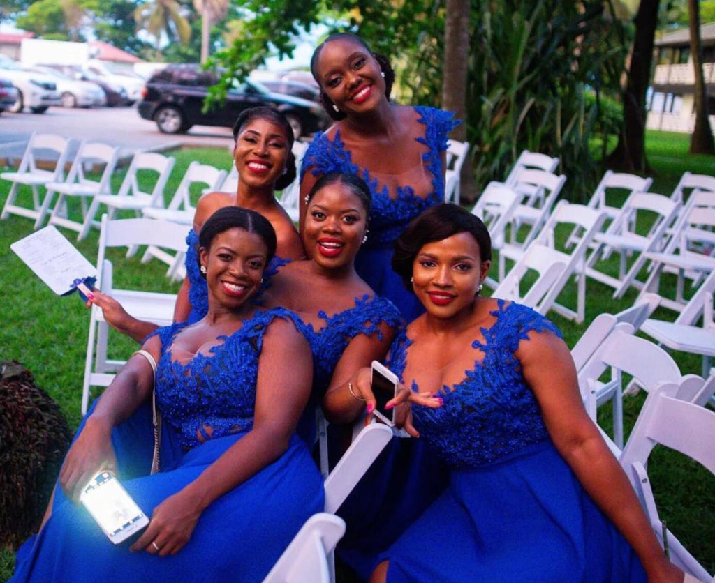 Royal Blue Top Lace Chiffon Side Slit Formal Popular Bridesmaid Dresses, WG524