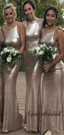 Sequin Spagheti Straps Mermaid Formal Bridesmaid Dresses WG921