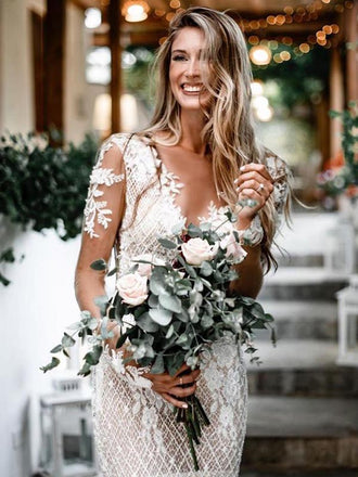 Sexy Unique Open Back Beaded Mermaid Lace Beach Vintage Wedding Dresses, WD0529