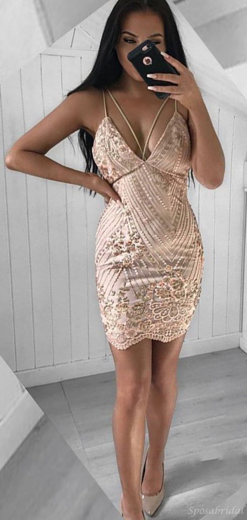 Sexy Unique Spaghetti Straps Lace Mermaid Short Homecoming Dresses, BD0443