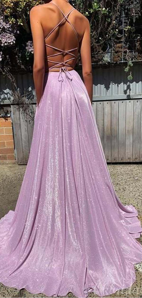 Shinning Simple Sparkly A-line Spaghetti Straps Fashion Long Prom Dresses, Evening Gowns, PD1371