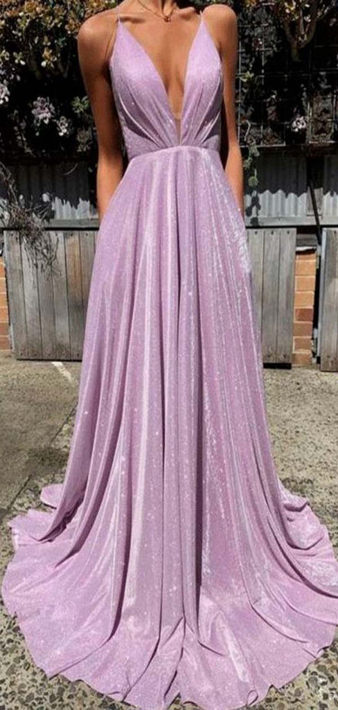 Shinning Simple Sparkly A-line Spaghetti Straps Fashion Long Prom Dresses, Evening Gowns, PD1371