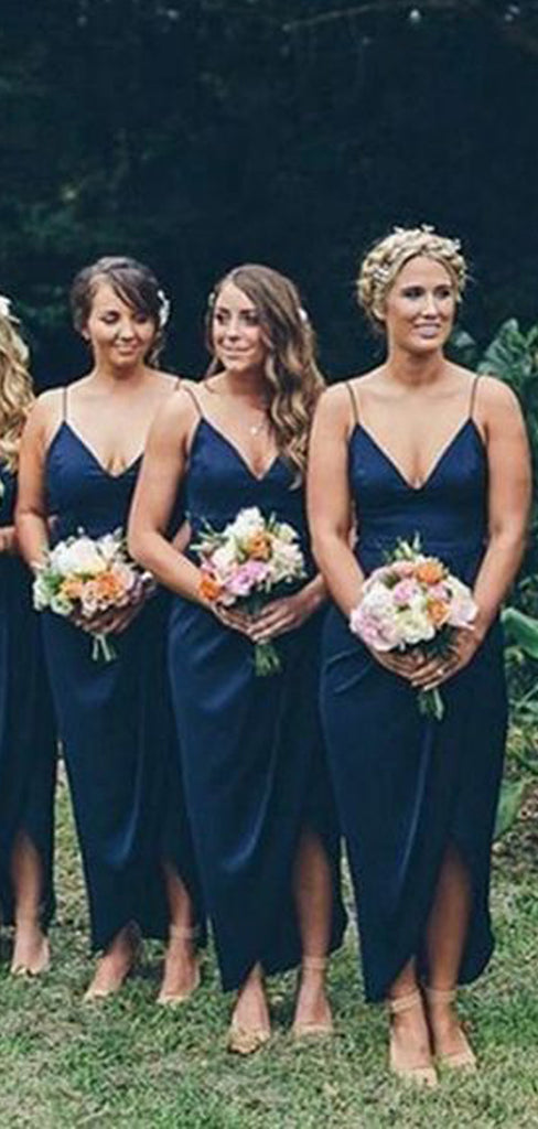 Short Spaghetti Straps Green Unique Modest Bridesmaid Dresses WG706