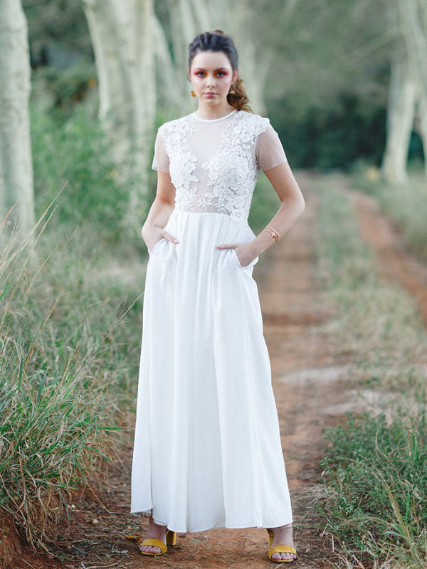 Simple Sleeveless Lace Top Chiffon Most Popular Country Wedding Dresses, WD0535