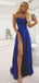 Simple Cheap Modest Popular Hot  Sale A-line Spaghetti Side Slit Royal Blue Long Prom Dresses,PD1182