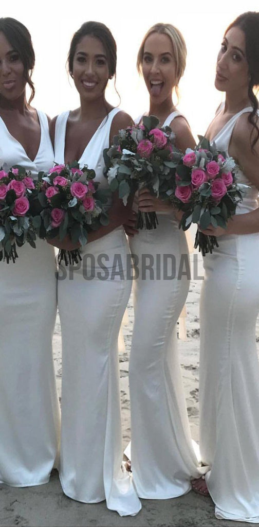 Simple Modest Modest Popular High Quality Mermaid  V Neck Long Bridesmaid Dresses, WG509