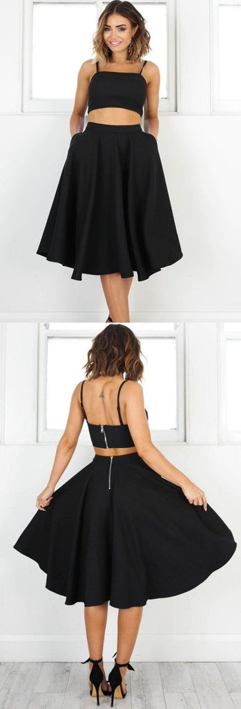 Simple Two Pieces Black Short Homecoming Dresses 2018, CM505