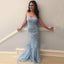 Spaghetti Straps Blue Spaghetti Straps Lace Mermaid Prom Dresses, PD2387