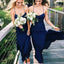 Spaghetti Straps Navy Blue Long Simple Bridesmaid Dresses WG826