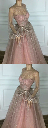 Sparkly Beaded Newest Scoop A line Floor-length Long Chic Prom Dresses,PD1010