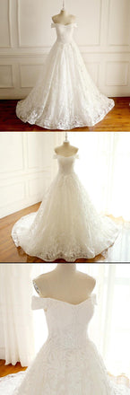 Special Charming Affordable Off Shoulder Wedding Dresses, Shinning Full Lace Beach Bridal Gown, WD0289