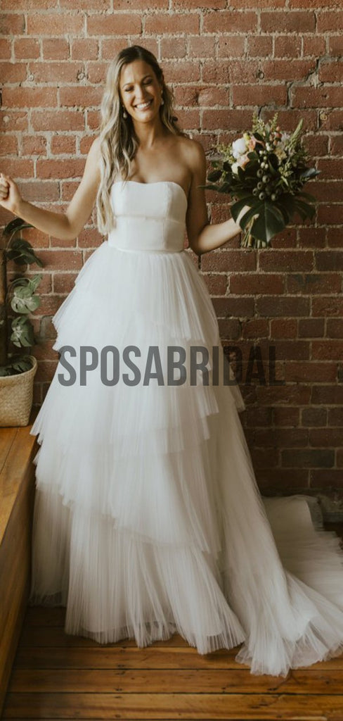 Strapless A-line Simple Unique Beach Wedding Dresses WD0527