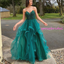 Charming Sweetheart Spaghetti Strap Sequin Organza Prom Dresses, PD3051