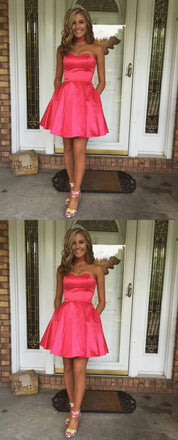 Sweetheart Simple Cute Cheap Short Red Homecoming Dresses Under 100, CM533