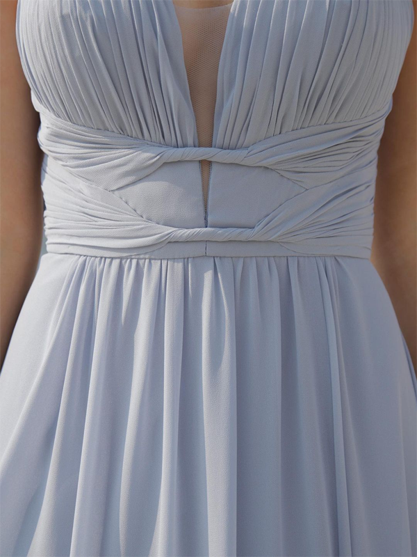 Sweetheart Dusty Blue Spaghetti Strap Lace-up Back Chiffon A-line Bridesmaid Dresses, BD3023