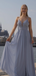 Sweetheart Dusty Blue Spaghetti Strap Lace-up Back Chiffon A-line Bridesmaid Dresses, BD3023