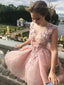 Sweet Pink Floral Lace Applique A-line High-low Homecoming Dress, HD3047