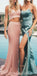 Two Piece Strapless Mermaid High Slit Sexy Long  Elegant Pink  Cheap Prom Dresses,PD1186