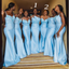 Two Style Baby Blue Spaghetti Strap Sweetheart Mermaid Sexy Long Bridesmaid Dress, BD3051